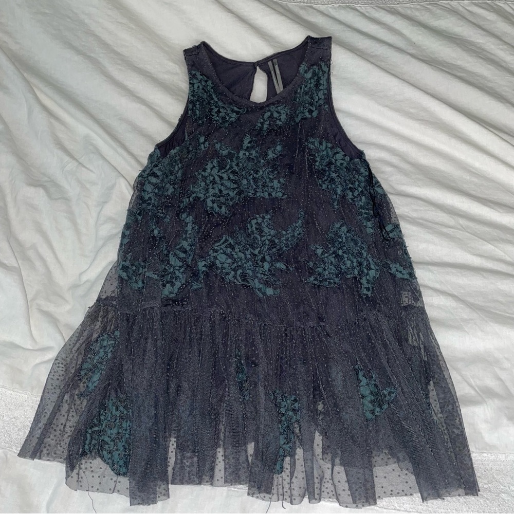 Anthropologie SMALL Neomia Applique Lace Tunic Top blue beaded - Picture 2 of 9
